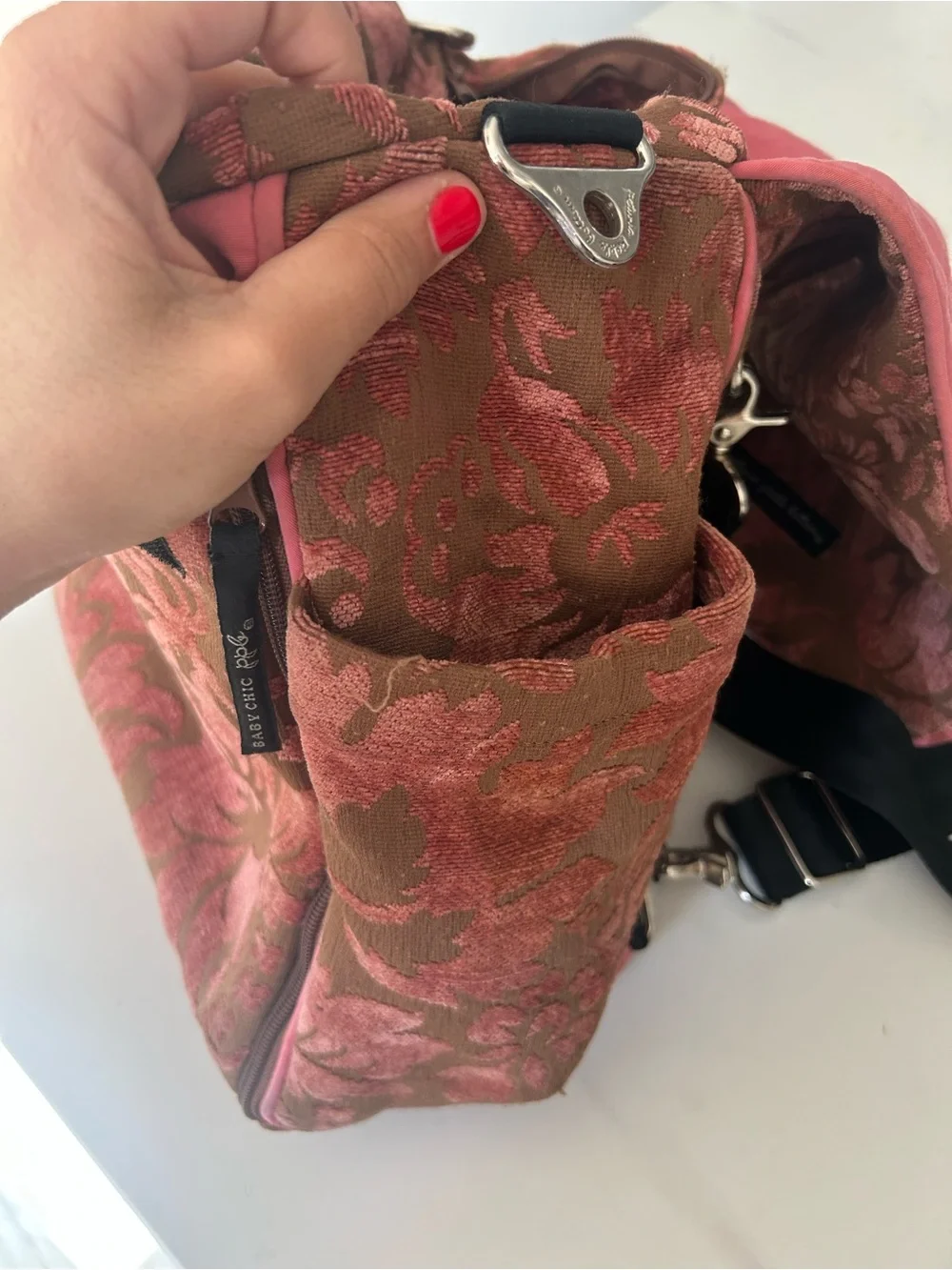Petunia Pickle Bottom Coral Pink Floral Jacquard Baby Bag
